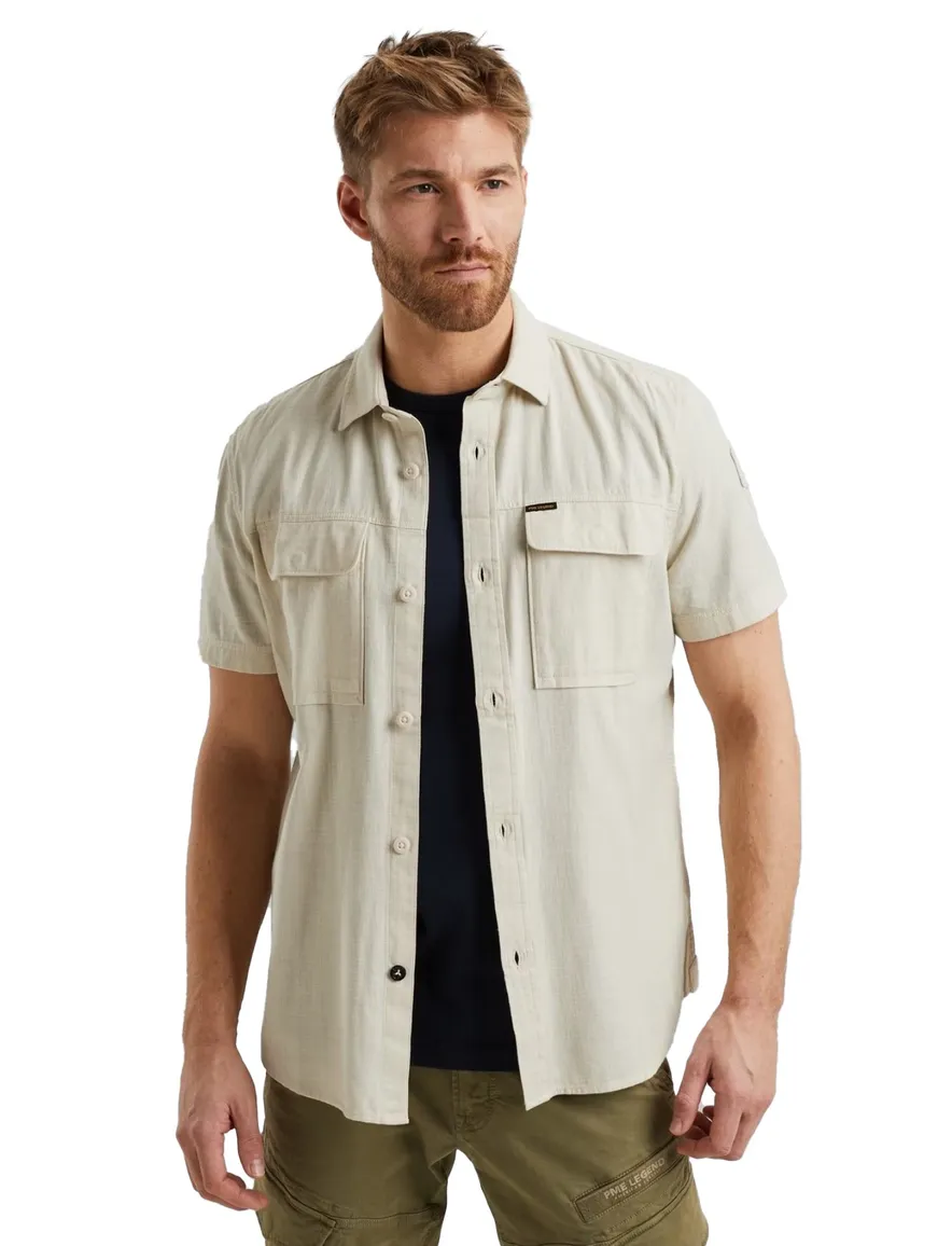 PME Legend overhemd beige korte mouw effen