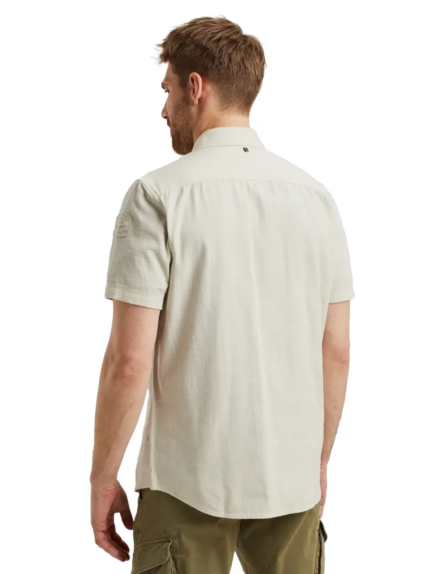 PME Legend overhemd beige korte mouw effen