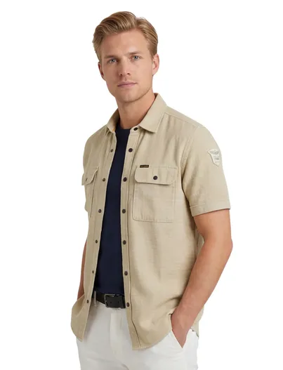 PME Legend PPM Legend overshirt beige effen katoen normale fit
