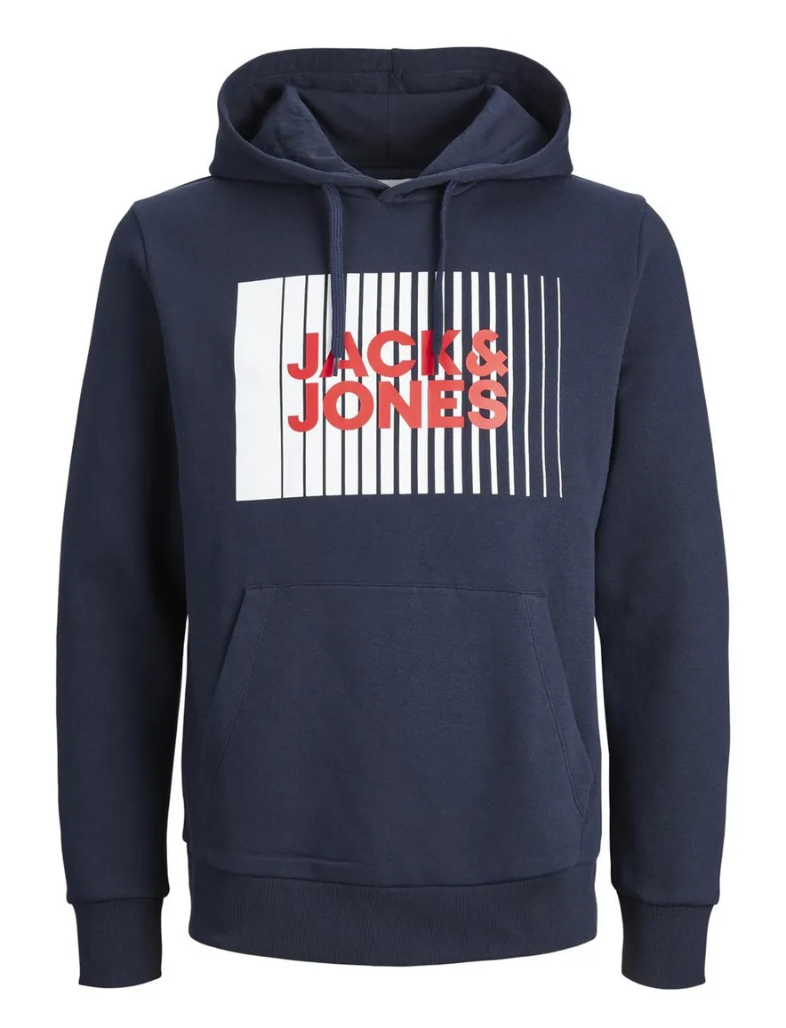 Jack & Jones Plus Size hoodie donkerblauw opdruk