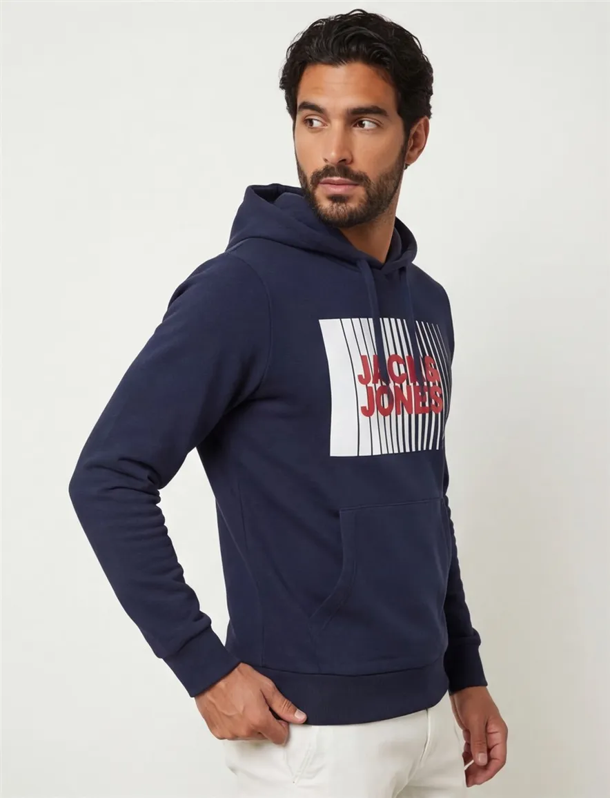 Jack & Jones Plus Size hoodie donkerblauw opdruk