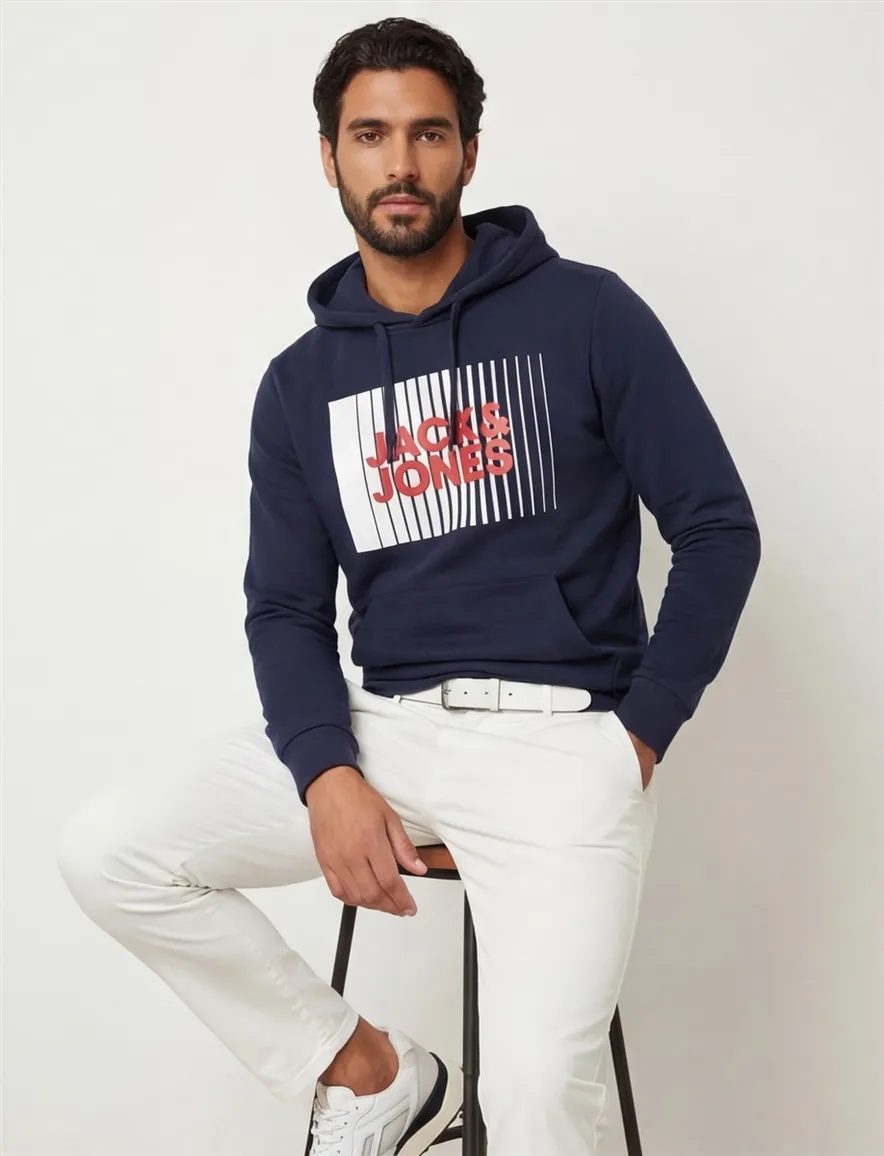 Jack & Jones Plus Size hoodie donkerblauw opdruk