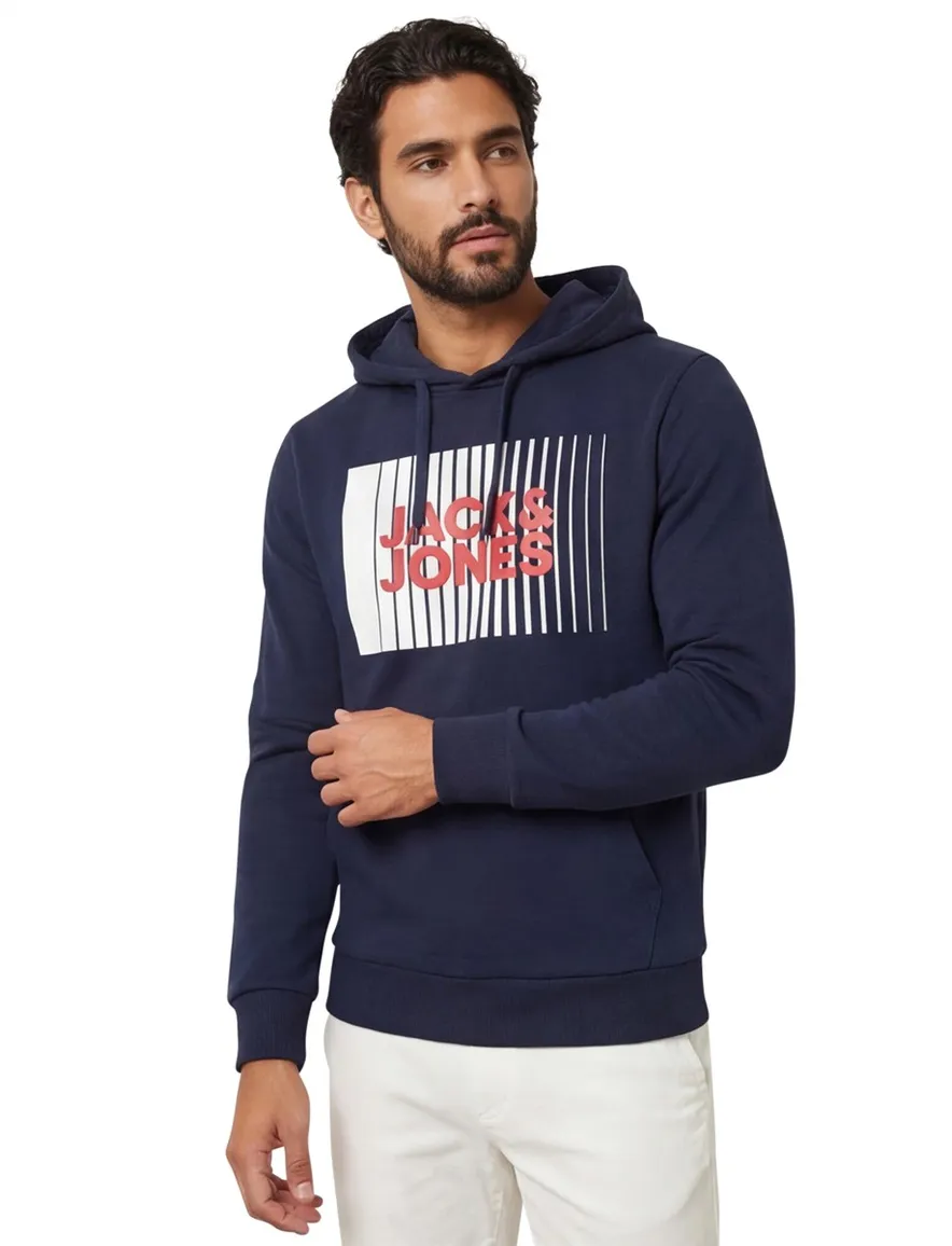 Jack & Jones Plus Size hoodie donkerblauw opdruk