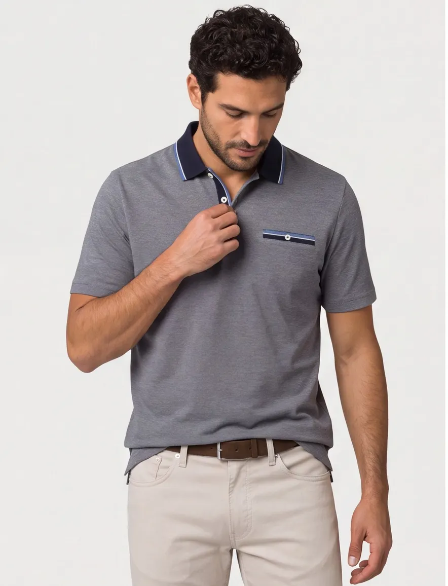Brax polo donkerblauw katoen effen