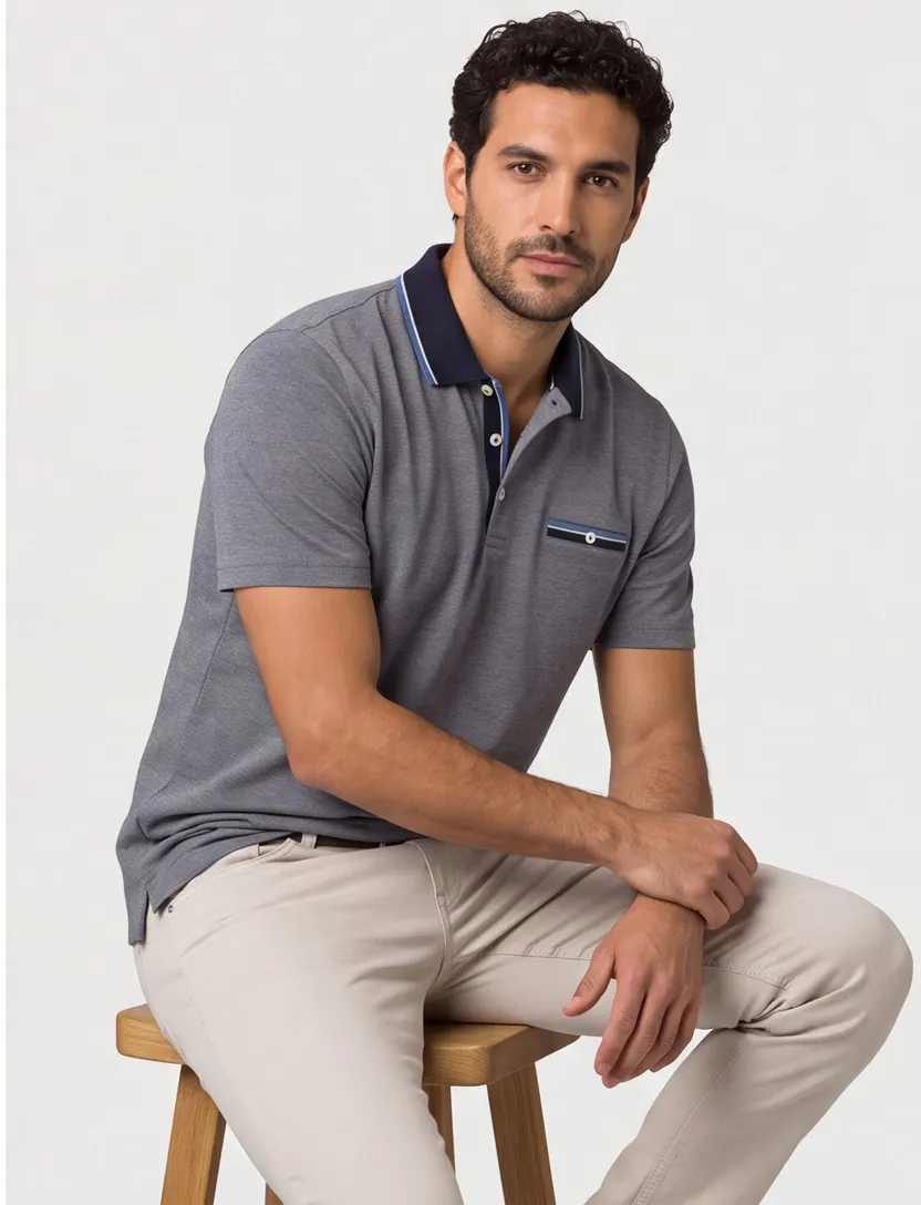 Brax polo donkerblauw katoen effen
