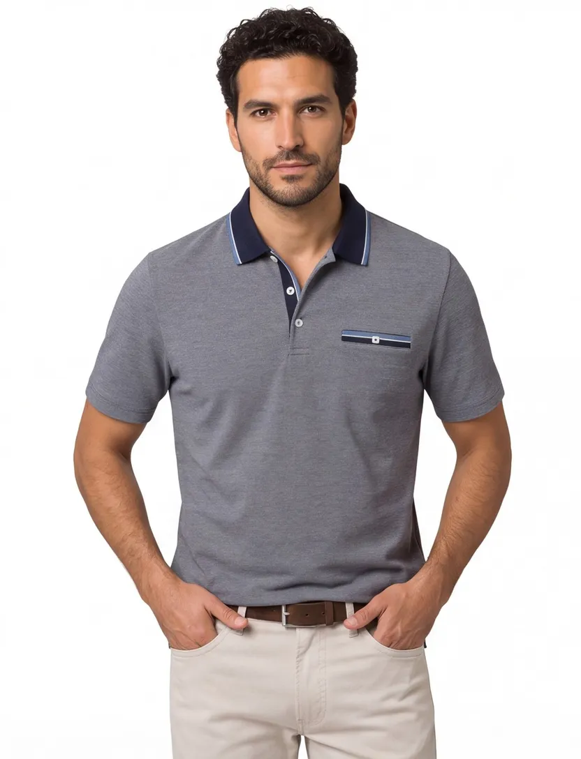 Brax polo donkerblauw katoen effen