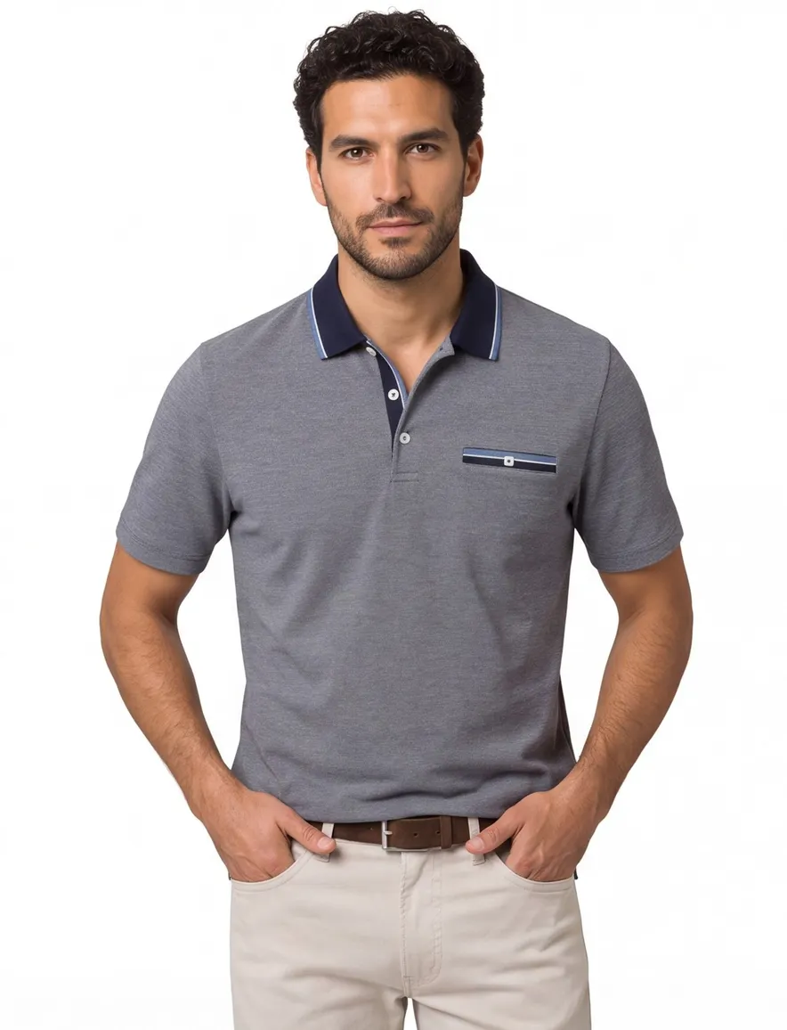 Brax polo donkerblauw katoen effen
