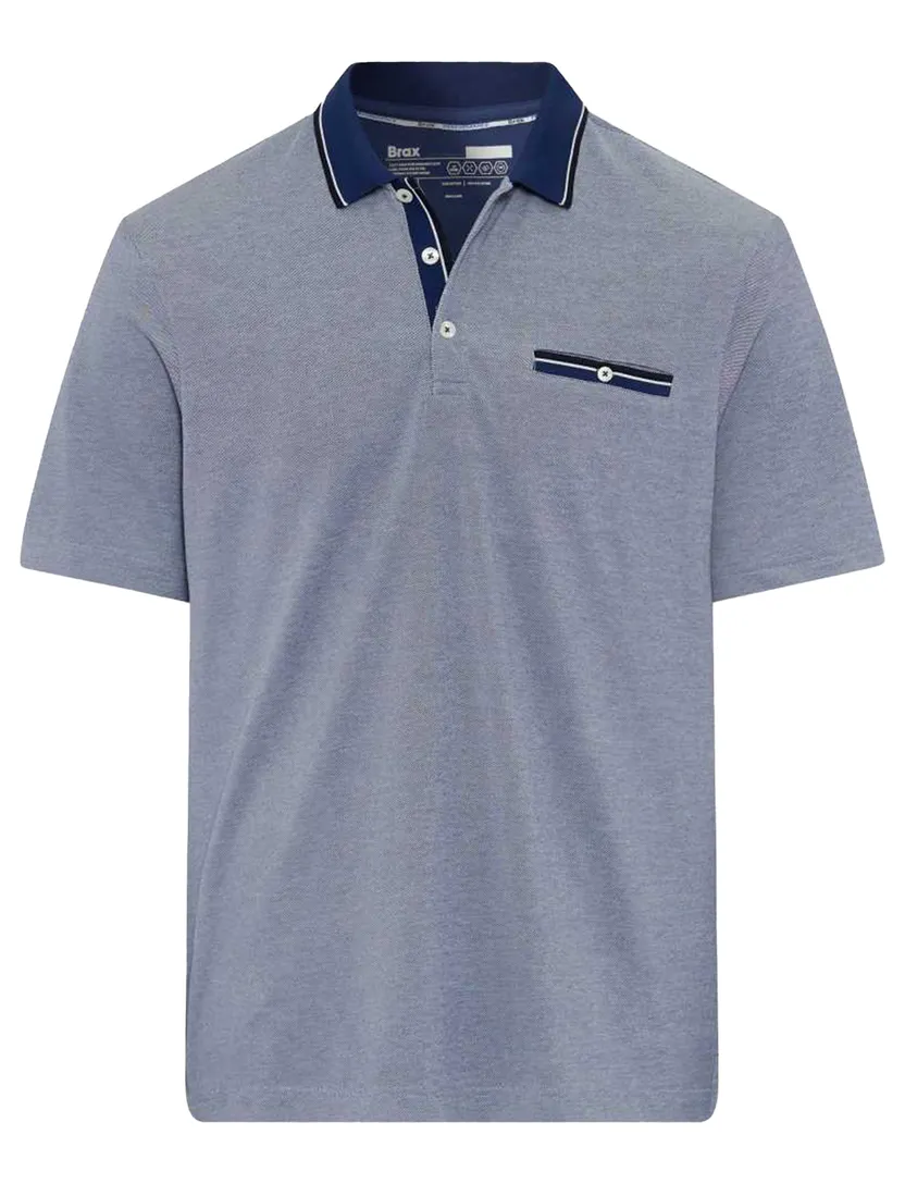 Brax polo blauw korte mouw katoen