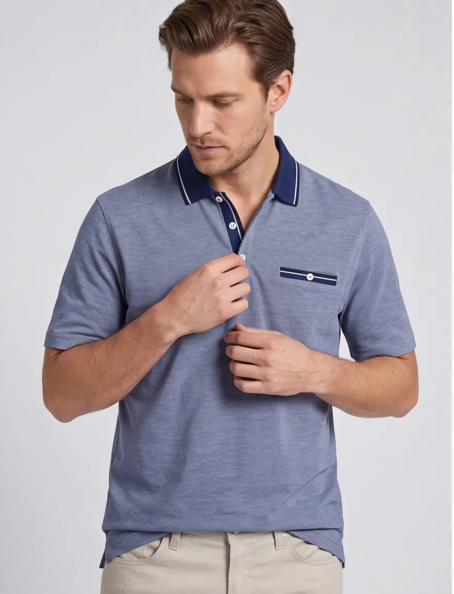 Brax polo blauw korte mouw gemeleerd