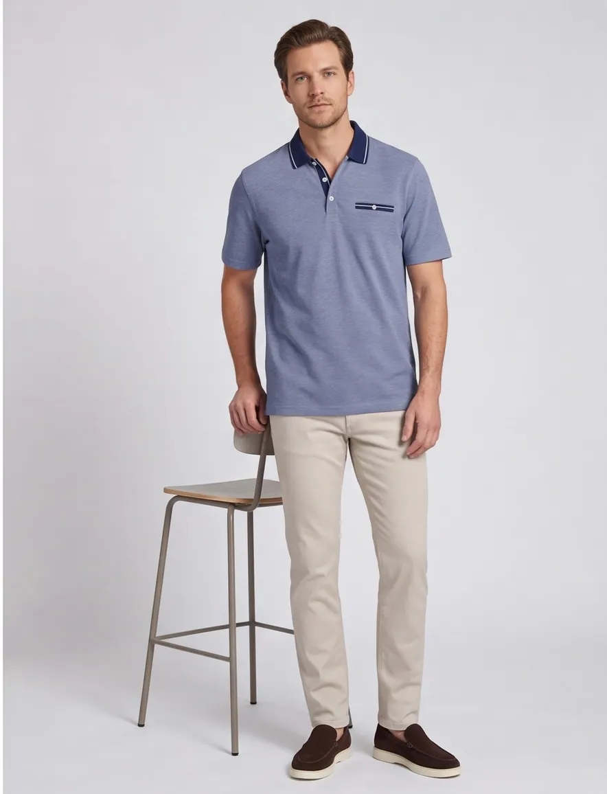 Brax polo blauw korte mouw gemeleerd