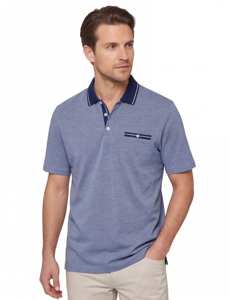 Brax polo blauw korte mouw gemeleerd