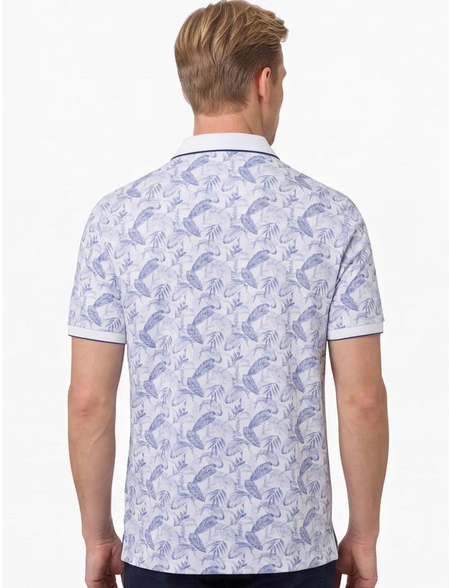 Brax polo wit blauw geprint katoen