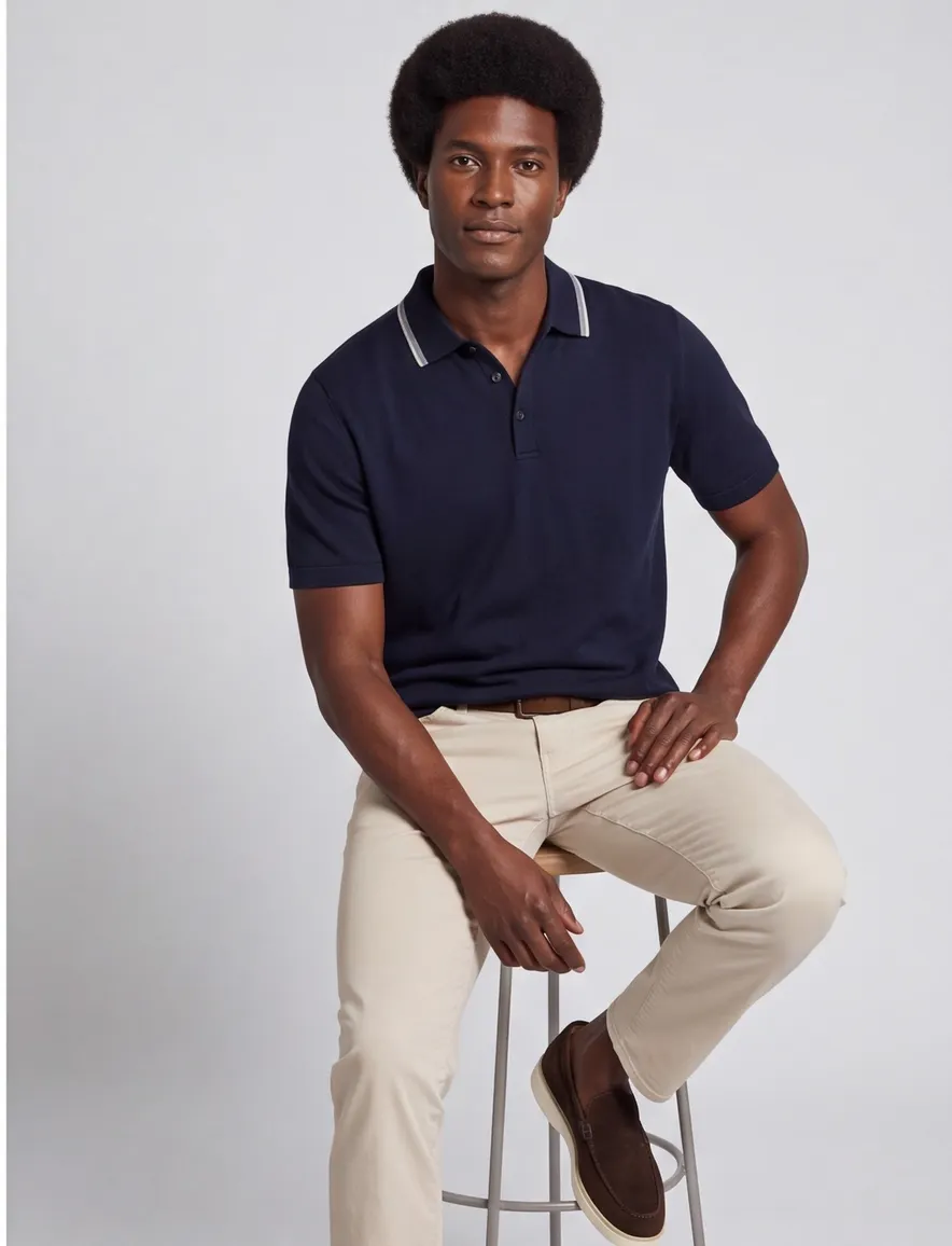 Brax polo donkerblauw effen katoen