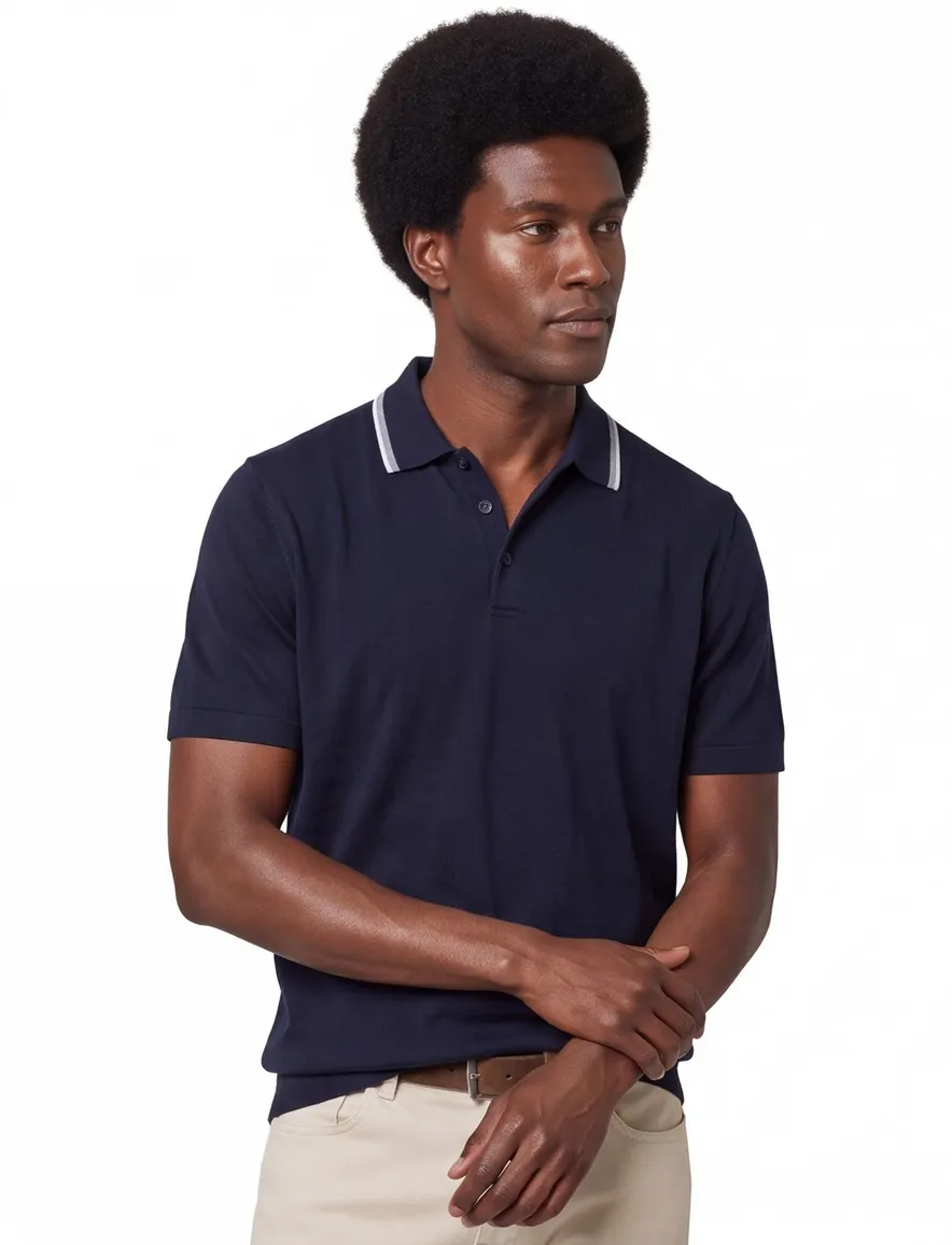Brax polo donkerblauw effen katoen