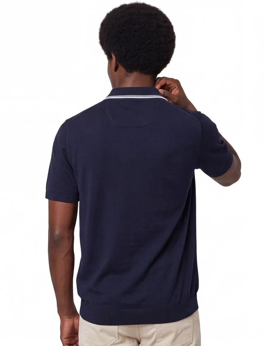 Brax polo donkerblauw effen katoen