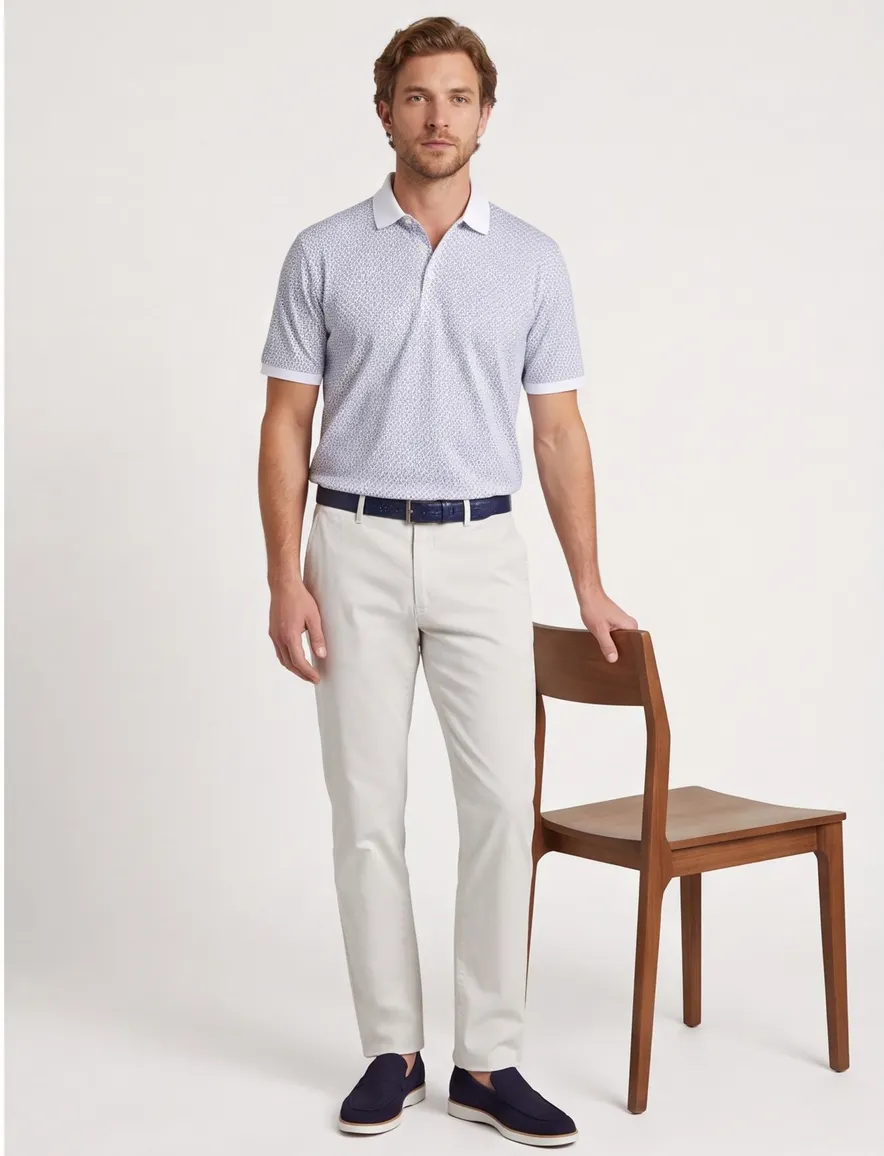 Brax polo wit met blauw print