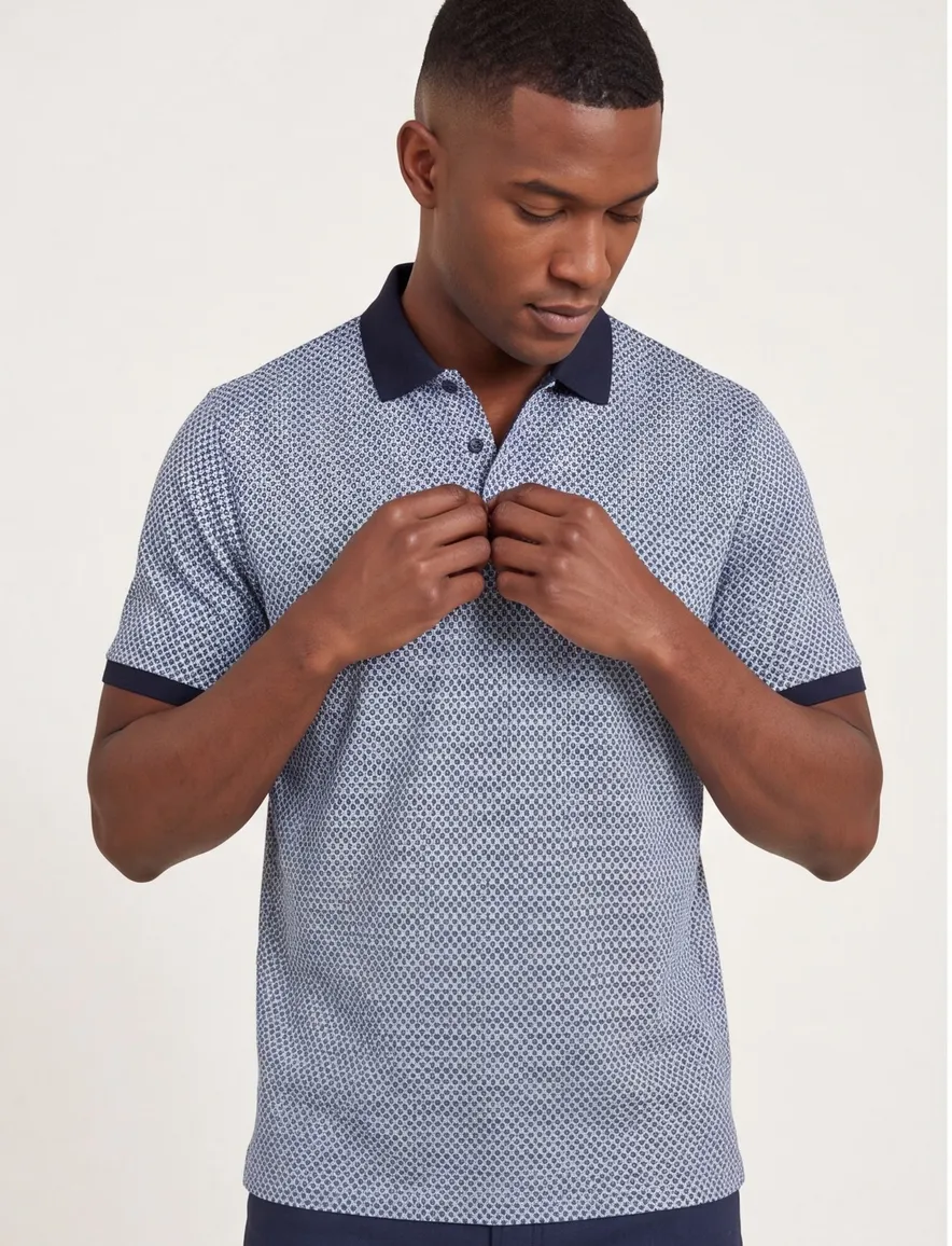 Brax polo blauw geprint katoen