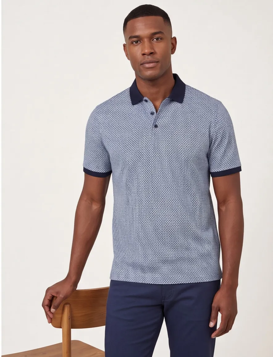 Brax polo blauw geprint katoen