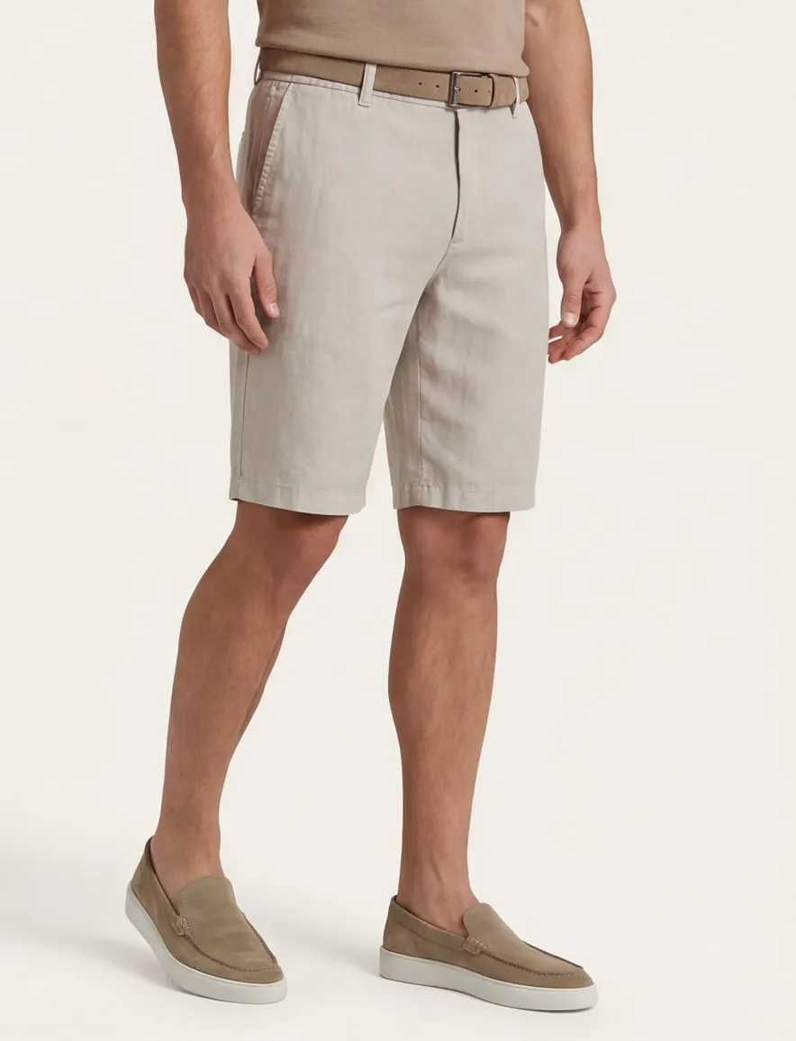 Brax bermuda beige linnen gemêleerd elastische band