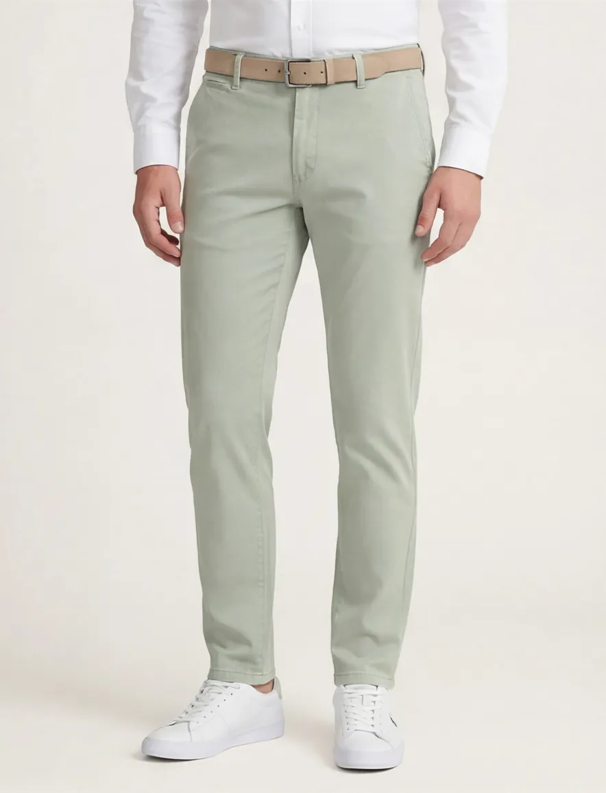 Brax Pantalon lichtgroen effen katoen