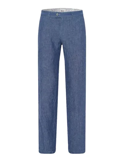 Brax Brax Pantalon linnen blauw effen flatfront gemêleerd