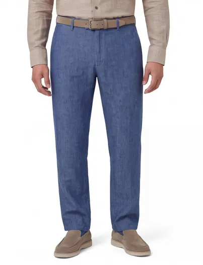 Brax Brax Pantalon linnen blauw effen flatfront gemêleerd