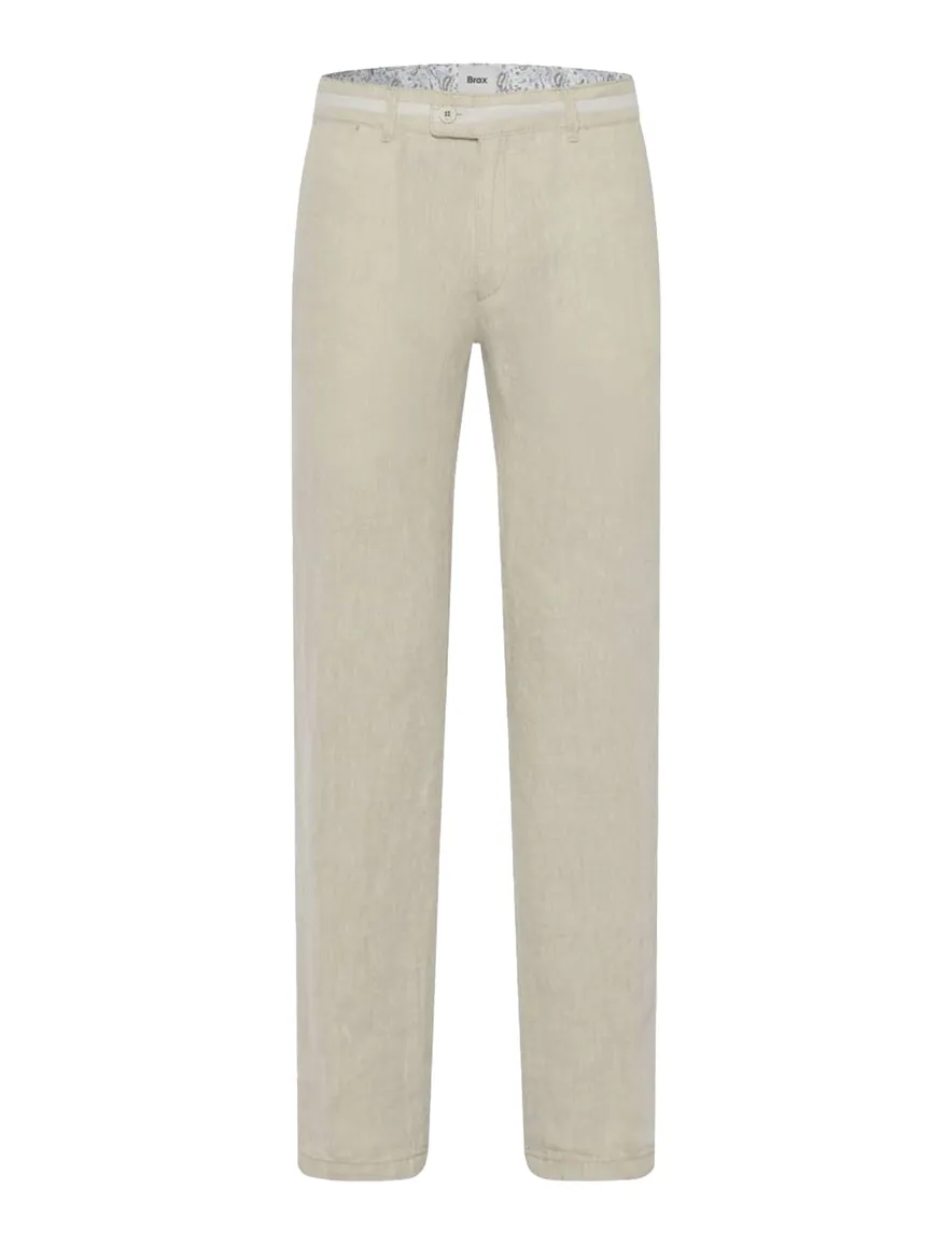 Brax Pantalon creme linnen effen flat front