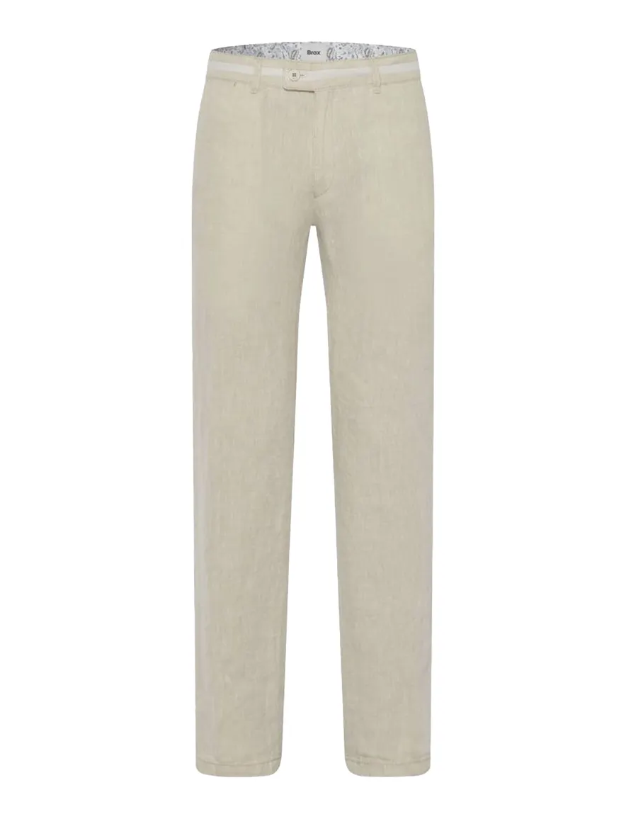 Brax Pantalon creme linnen effen flat front