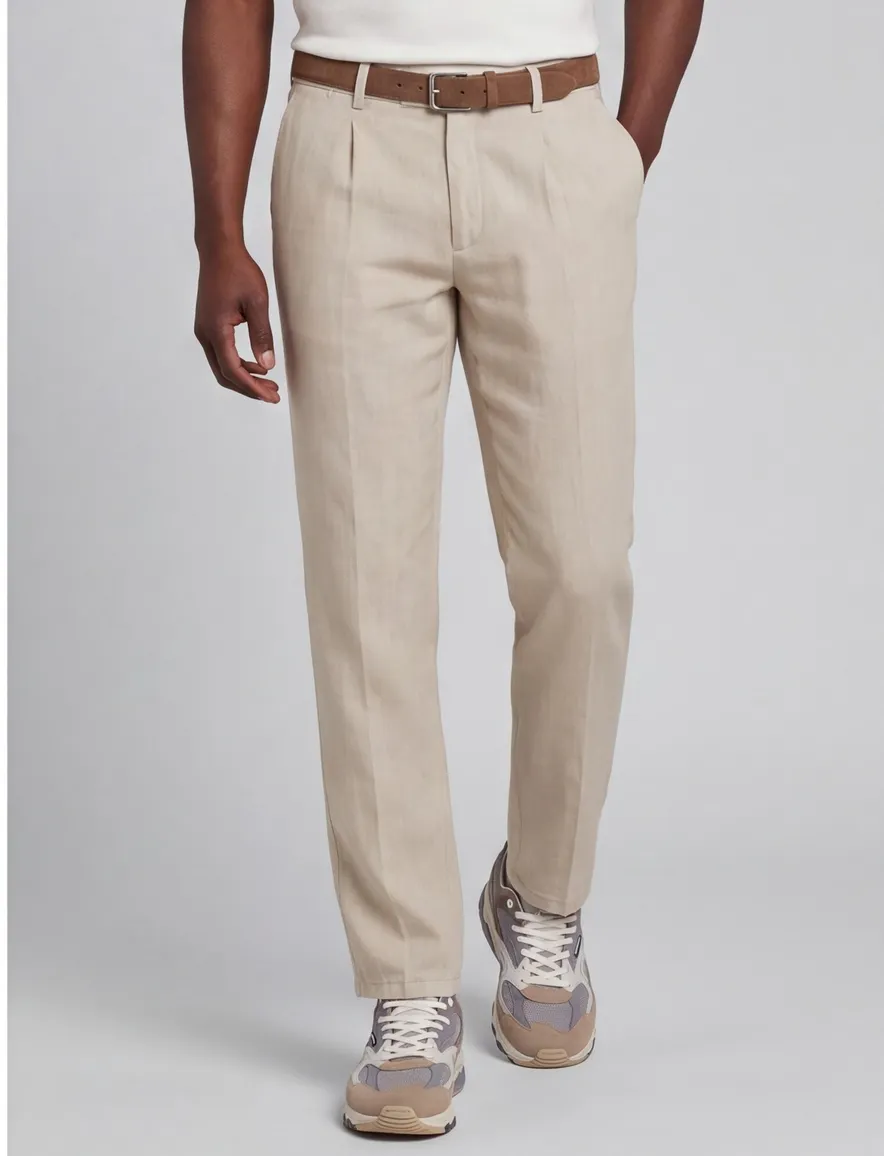 Brax Pantalon creme linnen effen flat front
