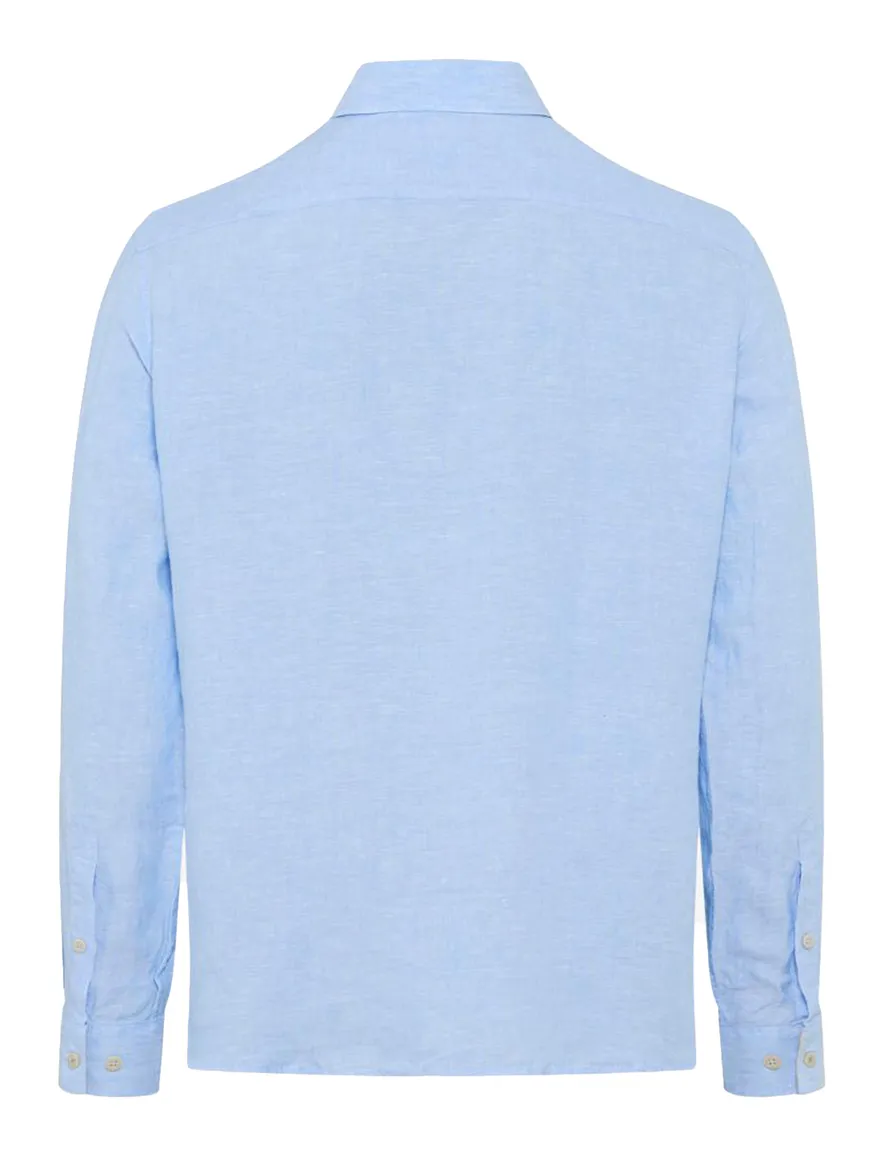 Brax overhemd blauw borstzak linnen