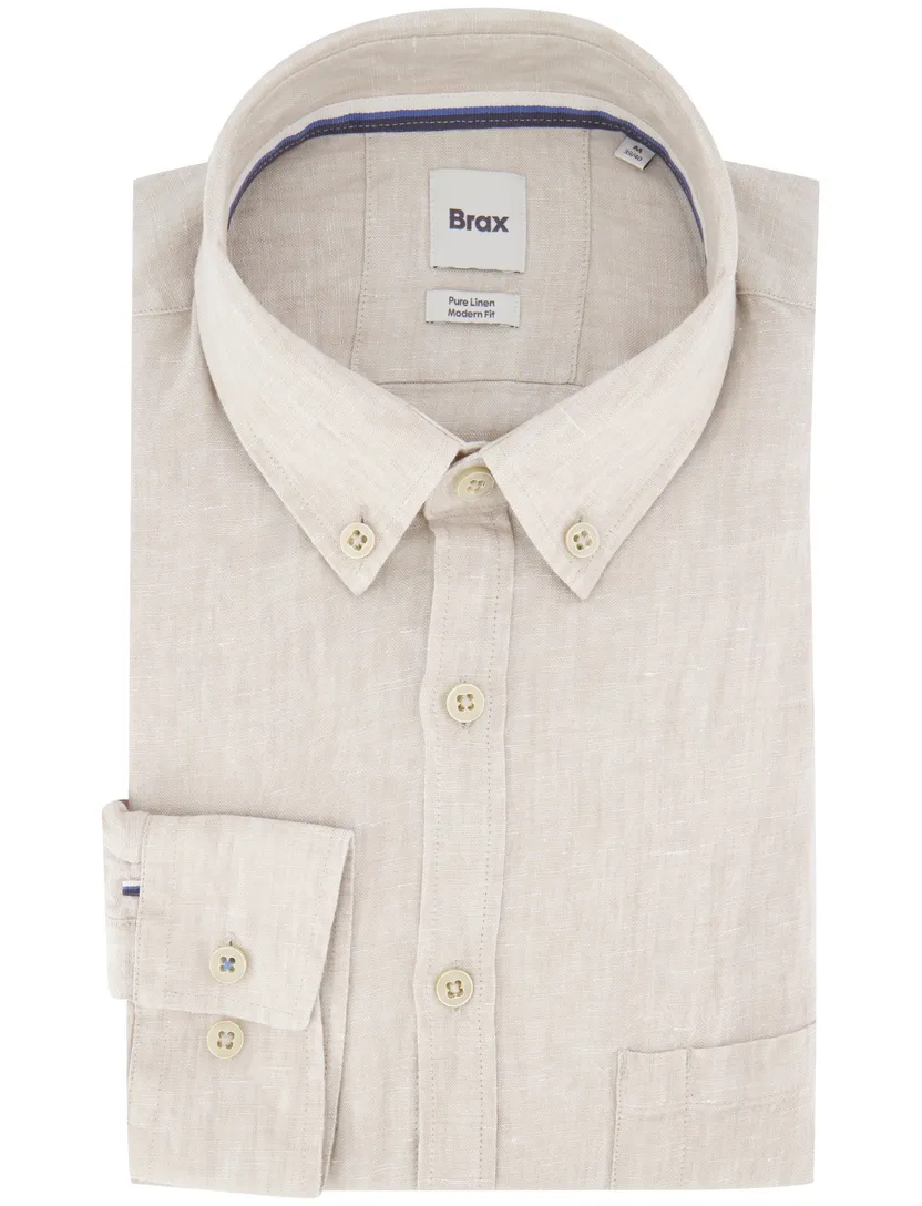 Brax Pure Linen Modern Fit overhemd beige