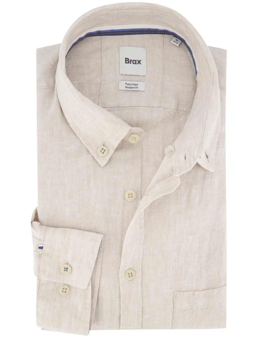 Brax overhemd beige Pure Linen Modern Fit