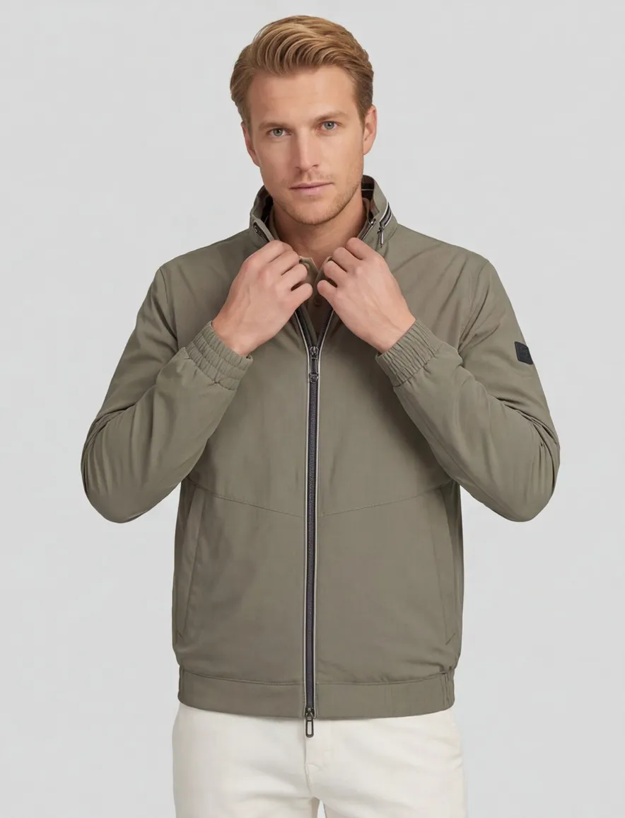 Bugatti zomerjas khaki met capuchon effen wijde fit