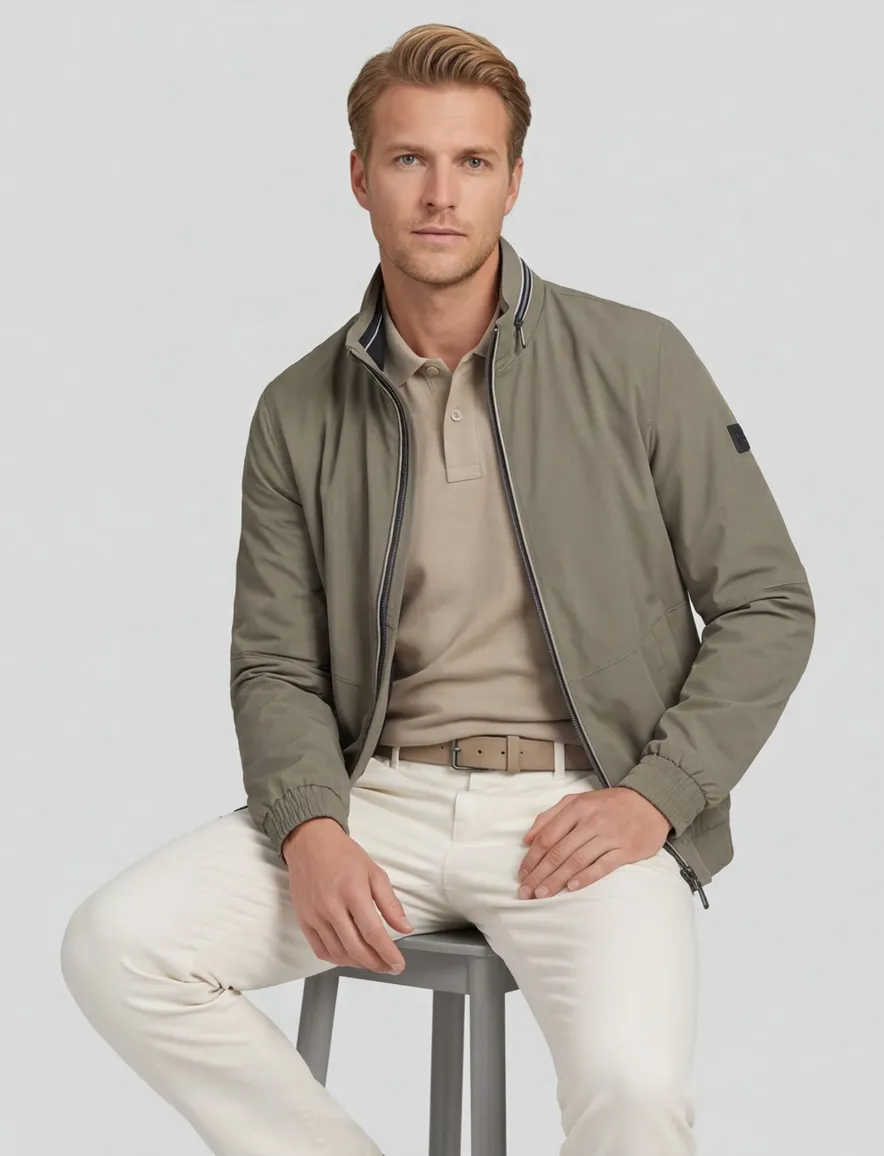Bugatti zomerjas khaki met capuchon effen wijde fit