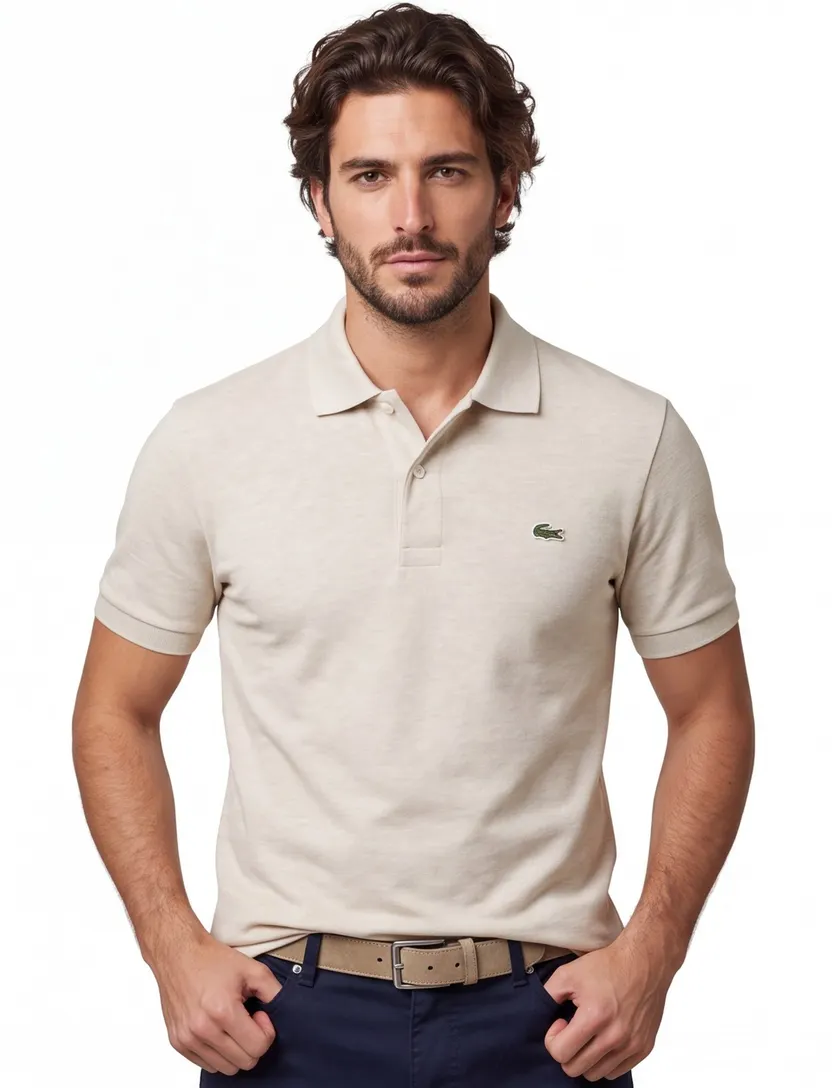 Lacoste polo creme normale fit katoen