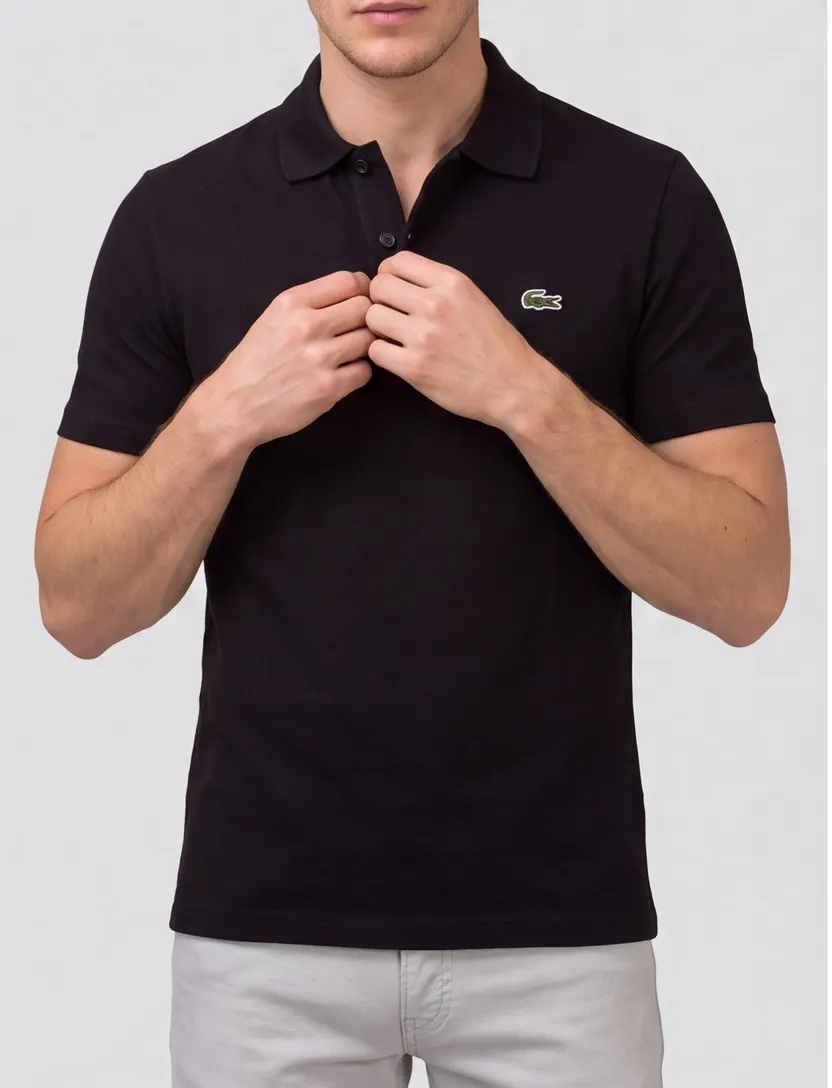 Lacoste regular fit polo pique zwart 2-knoops