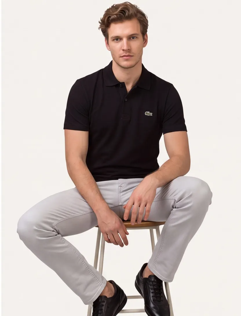 Lacoste regular fit polo pique zwart 2-knoops