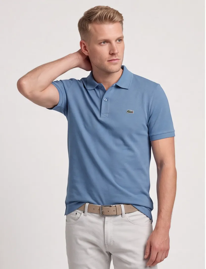 Lacoste regular fit polo pique blauw effen