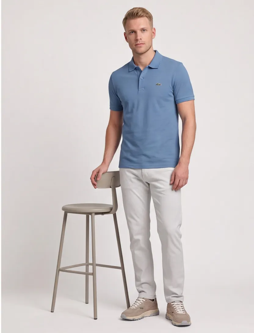 Lacoste regular fit polo pique blauw effen