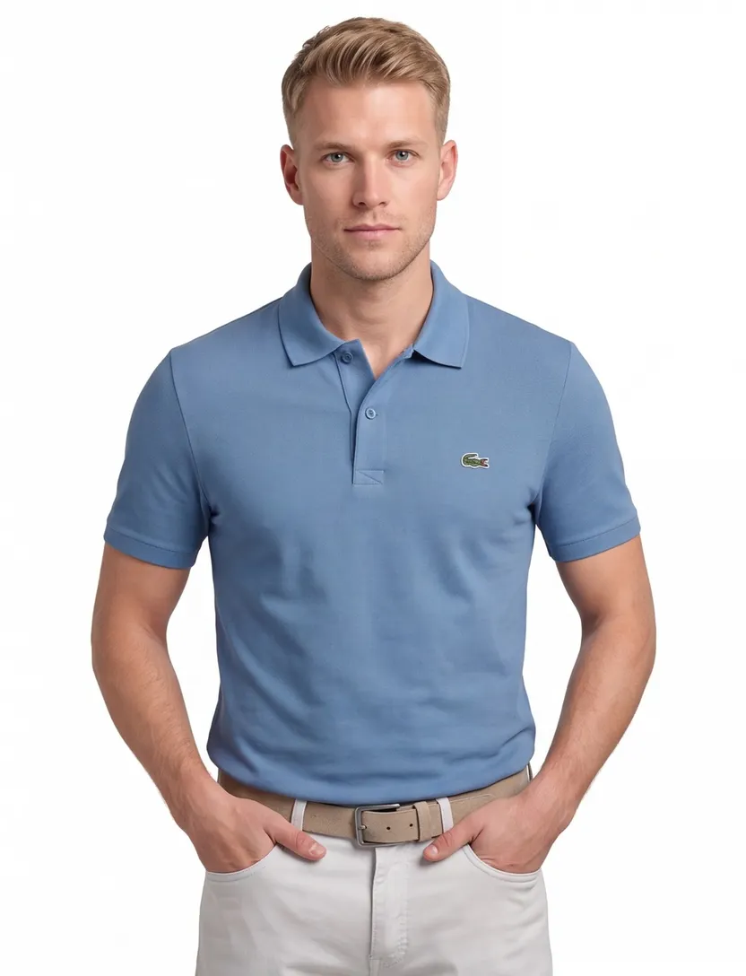 Lacoste regular fit polo pique blauw effen
