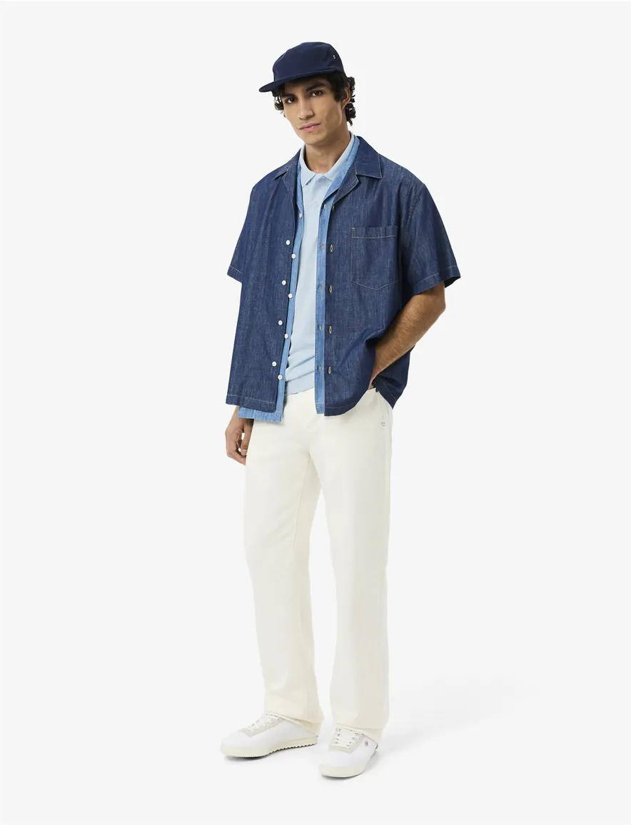 Lacoste polo lichtblauw effen pique 2-knoops