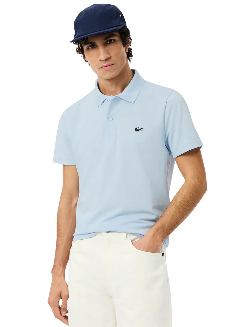 katoenen Lacoste polo lichtblauw effen pique 2-knoops