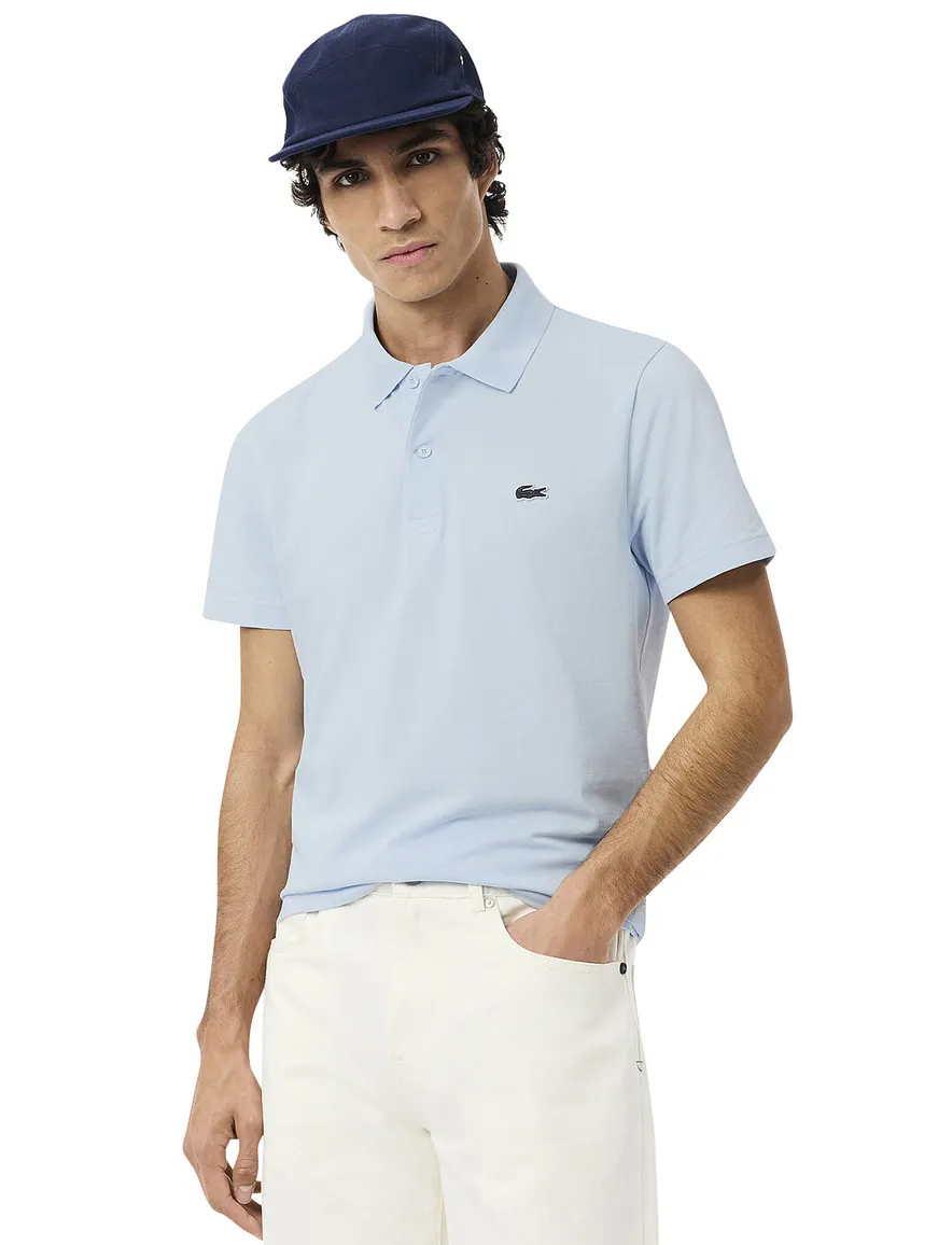 Lacoste polo lichtblauw effen pique 2-knoops