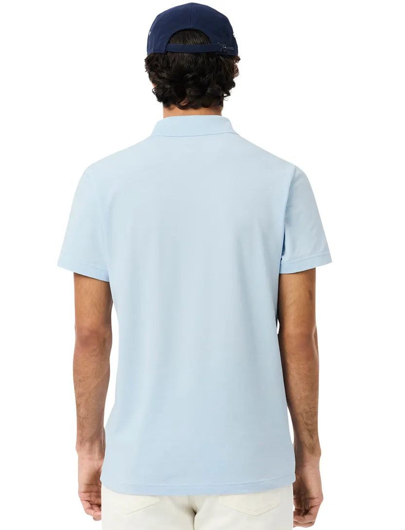 katoenen Lacoste polo lichtblauw effen pique 2-knoops