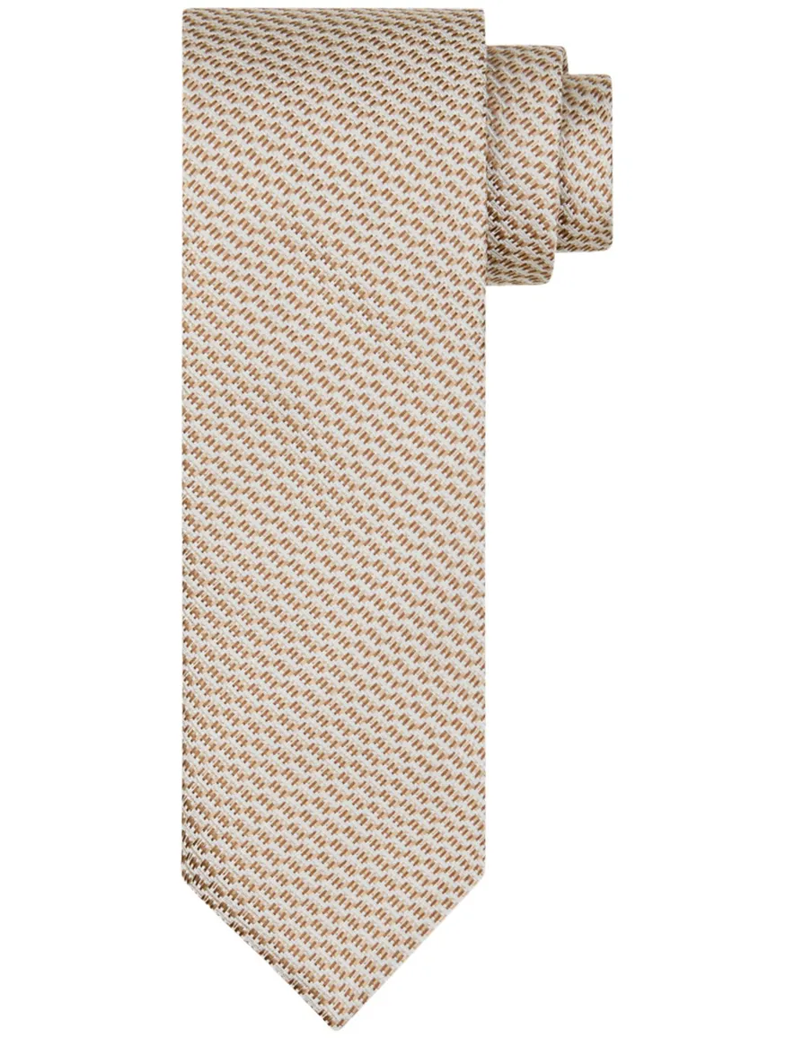 Profuomo stropdas zijde geweven beige print