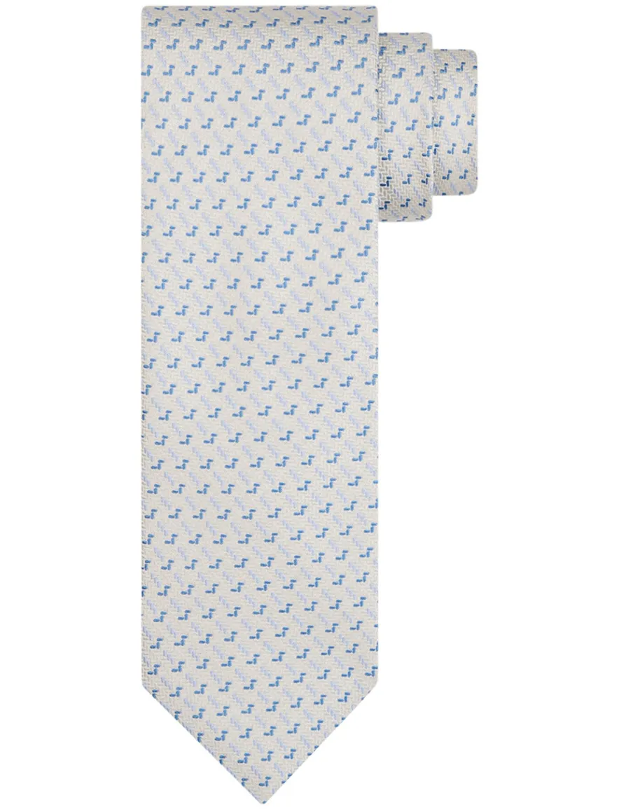 Profuomo stropdas blauw wit geprint zijde