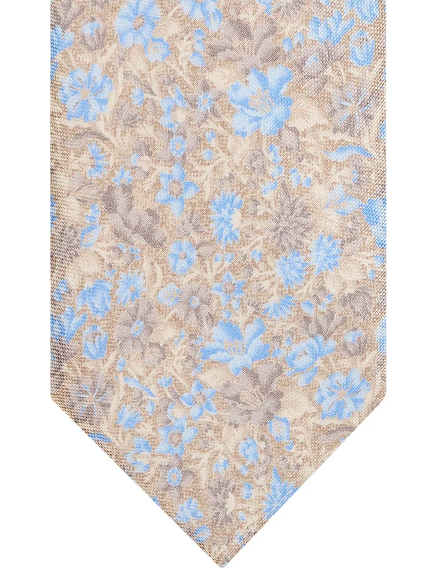 Profuomo stropdas beige blauw geprint
