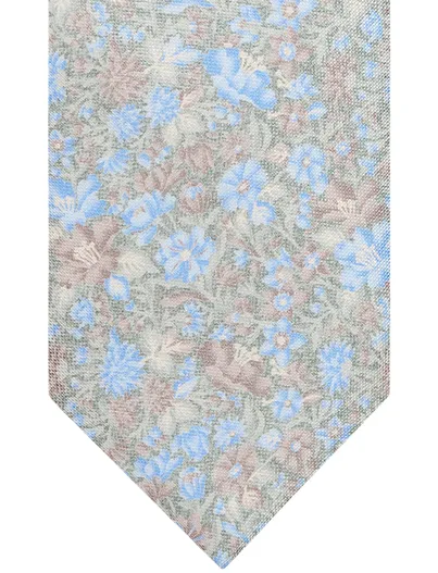 Profuomo Profuomo stropdas groen blauw geprint zijde