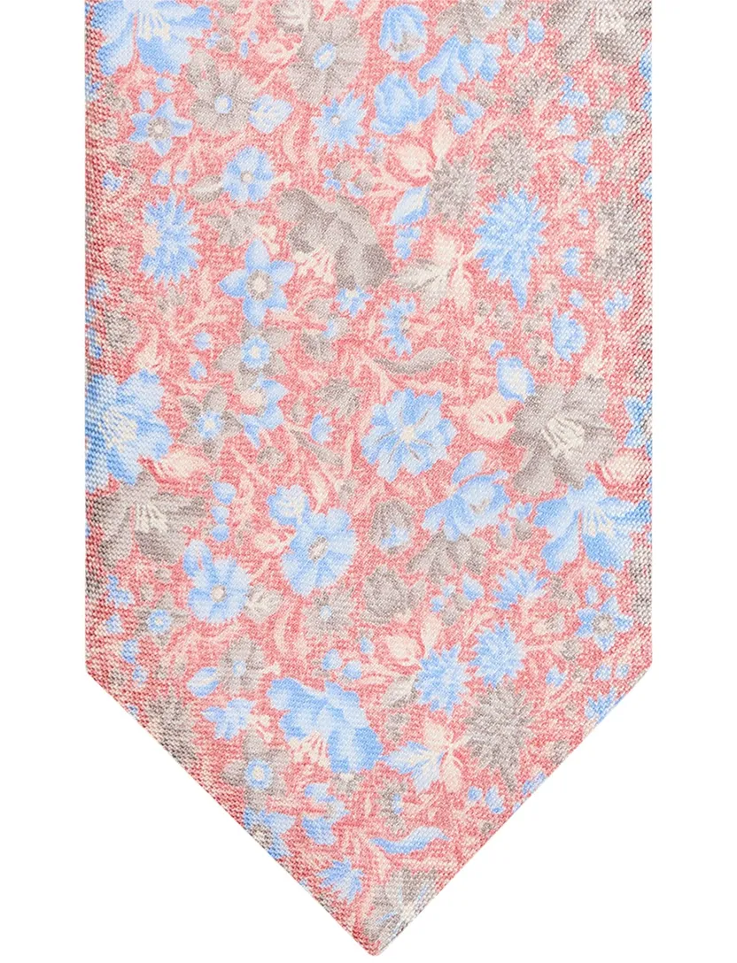 Profuomo stropdas zijde roze blauw geprint bloemen