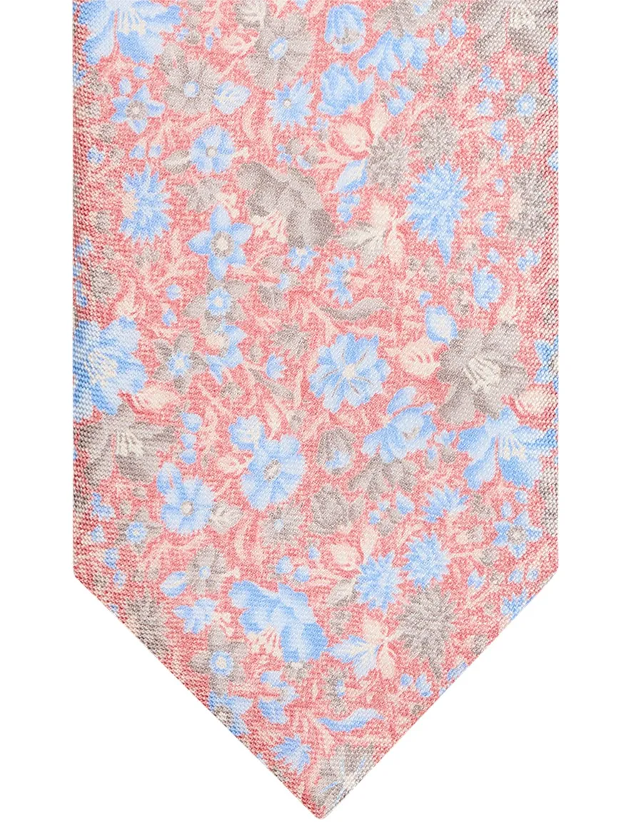 Profuomo zijde stropdas roze blauw geprint bloemen